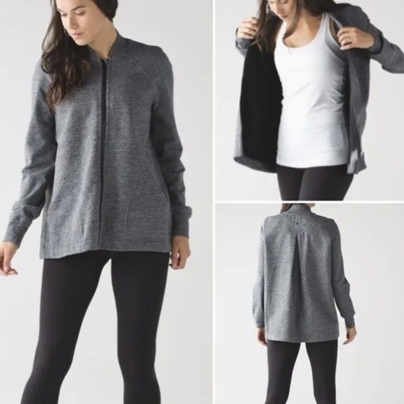 lululemon athletica Jackets & Blazers - Lululemon Pleat to Street Bomber Jacket Women's 4 Gray Pockets Full Zip Active